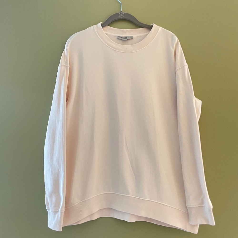 All Saints  Long Sleeve Sweatshirt Sz S Top Light Pink‎ Pullover Model off Duty
